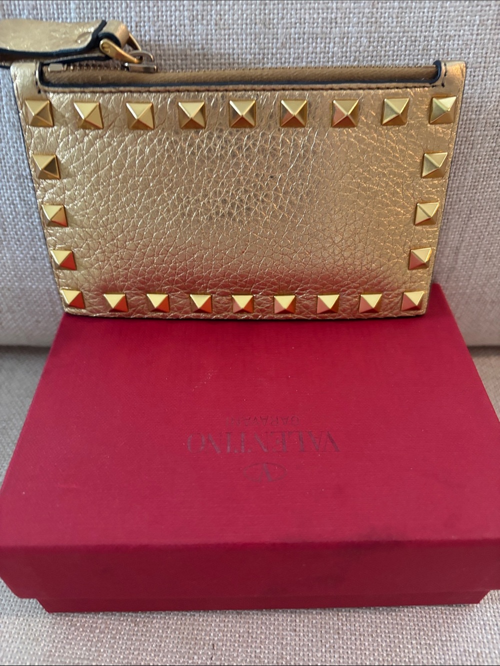 Valentino Garavani Gold Studded Card Holder